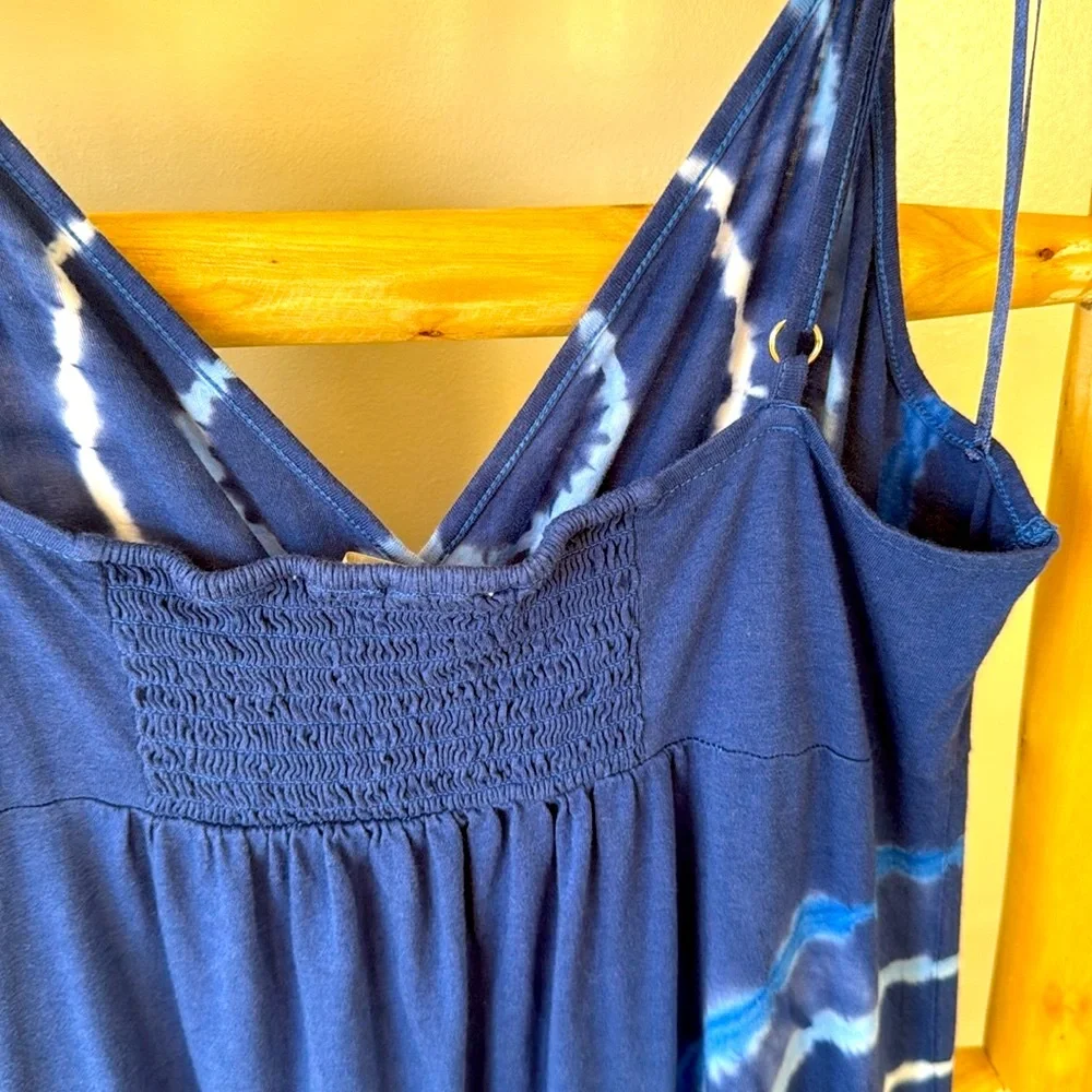 Michael Kors Blue Tie-Dye Midi Dress Sleeveless Sundress Tiered